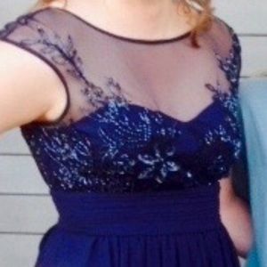 JS Collections Navy Beaded Evening Gown